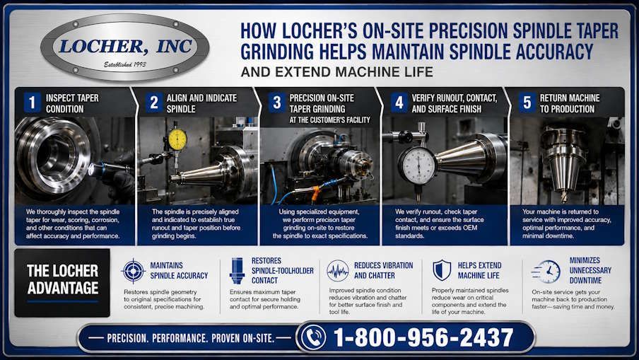 Locher Infographic - How Locher,s on-site precision spindle taper grinding helps maintain spindle accuracy