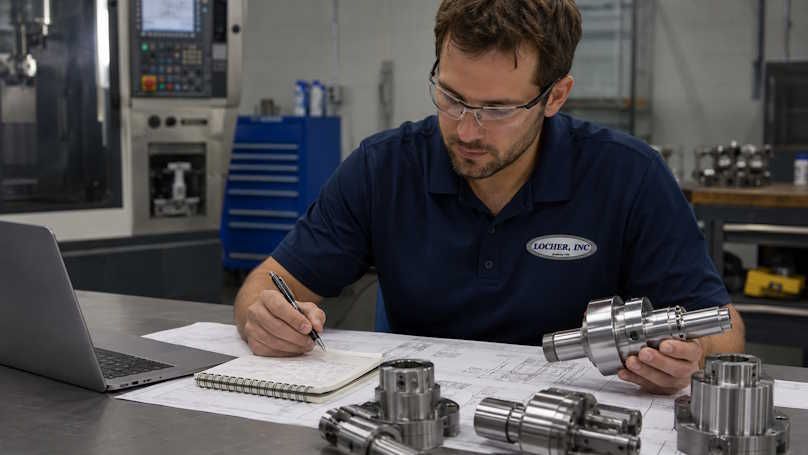 Locher field tech evaluating tool specs during machine analysis