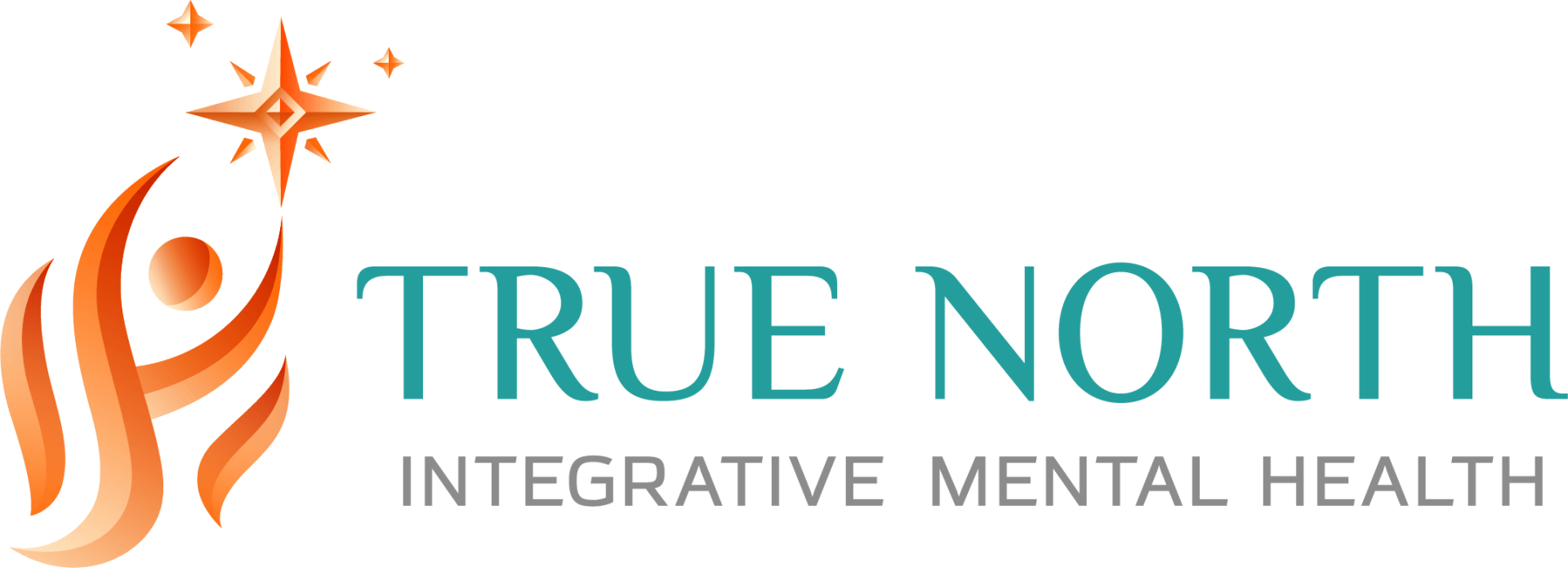 A logo for true north integrative mental health with a person and a star.