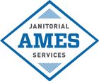 A blue and white logo for janitorial ames services