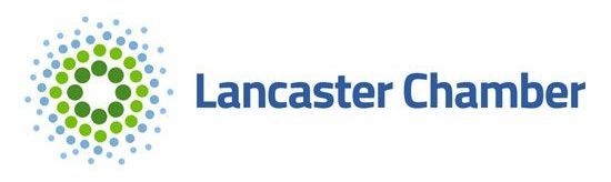 A logo for the lancaster chamber with a green and blue circle