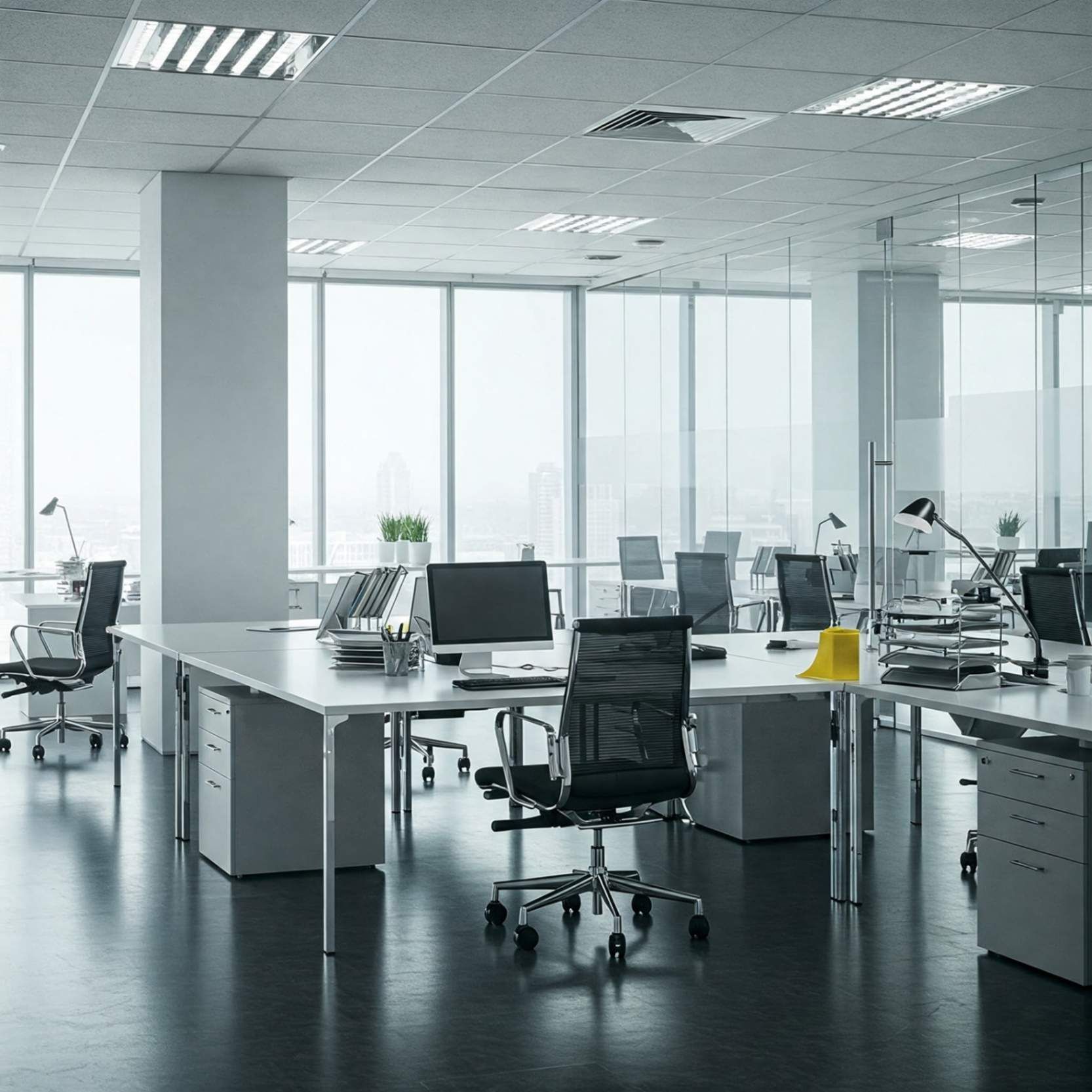A large office with a lot of desks and chairs