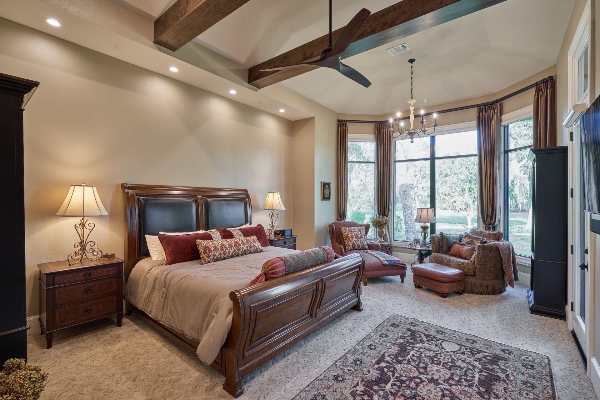 There is a large bed in the middle of the room.