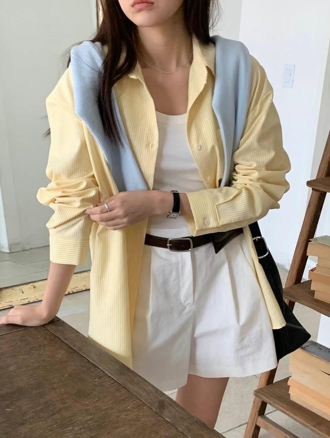 輕條紋小標棉襯衫