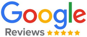 Google Reviews logo with multicolored text and five gold stars