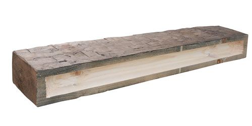 Solid hand hewn wood beam for fireplace with notched back