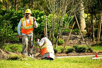 French drain installation crew fixing a drainage issue on a Houston property