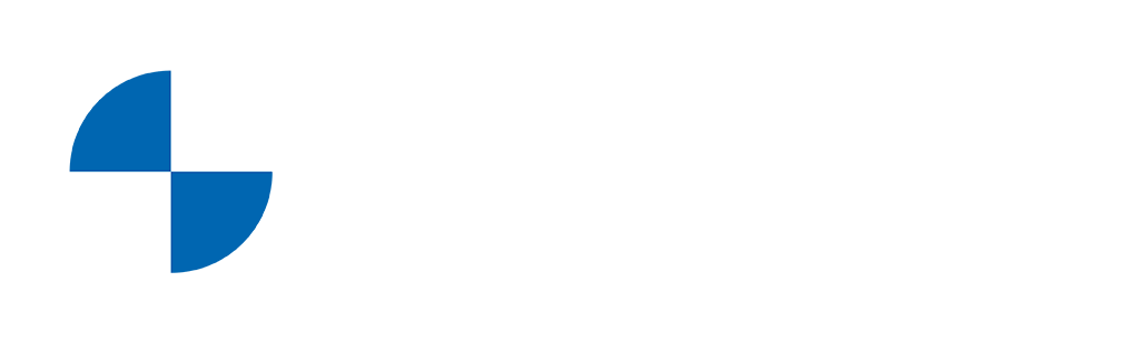 Logo geometrico blu con ritaglio bianco su sfondo bianco.