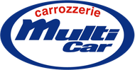 Logo Carrozzerie Multi Car in rosso e blu all'interno di un bordo ovale blu.