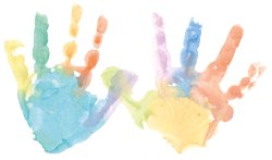 Bunte Kinderhändeabdrücke