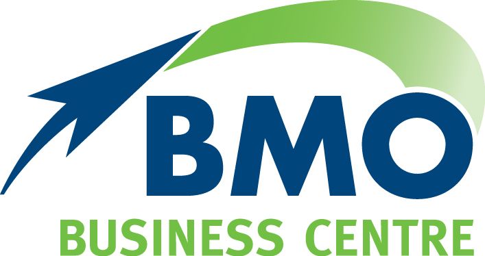 BMO Business Centre logo in blue and green with a stylized arrow swoosh