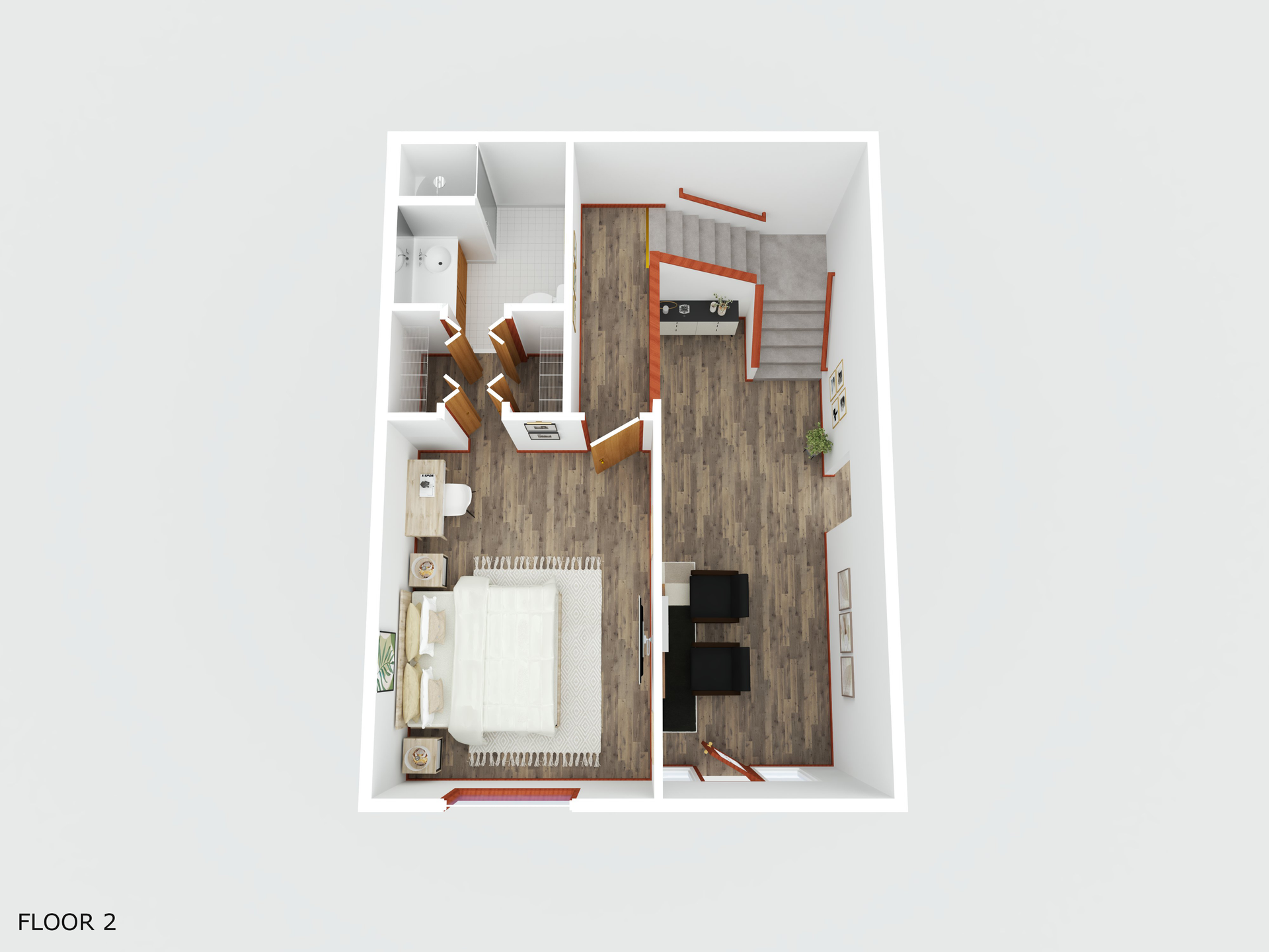 A floor plan of a house with a bedroom , living room , and stairs.