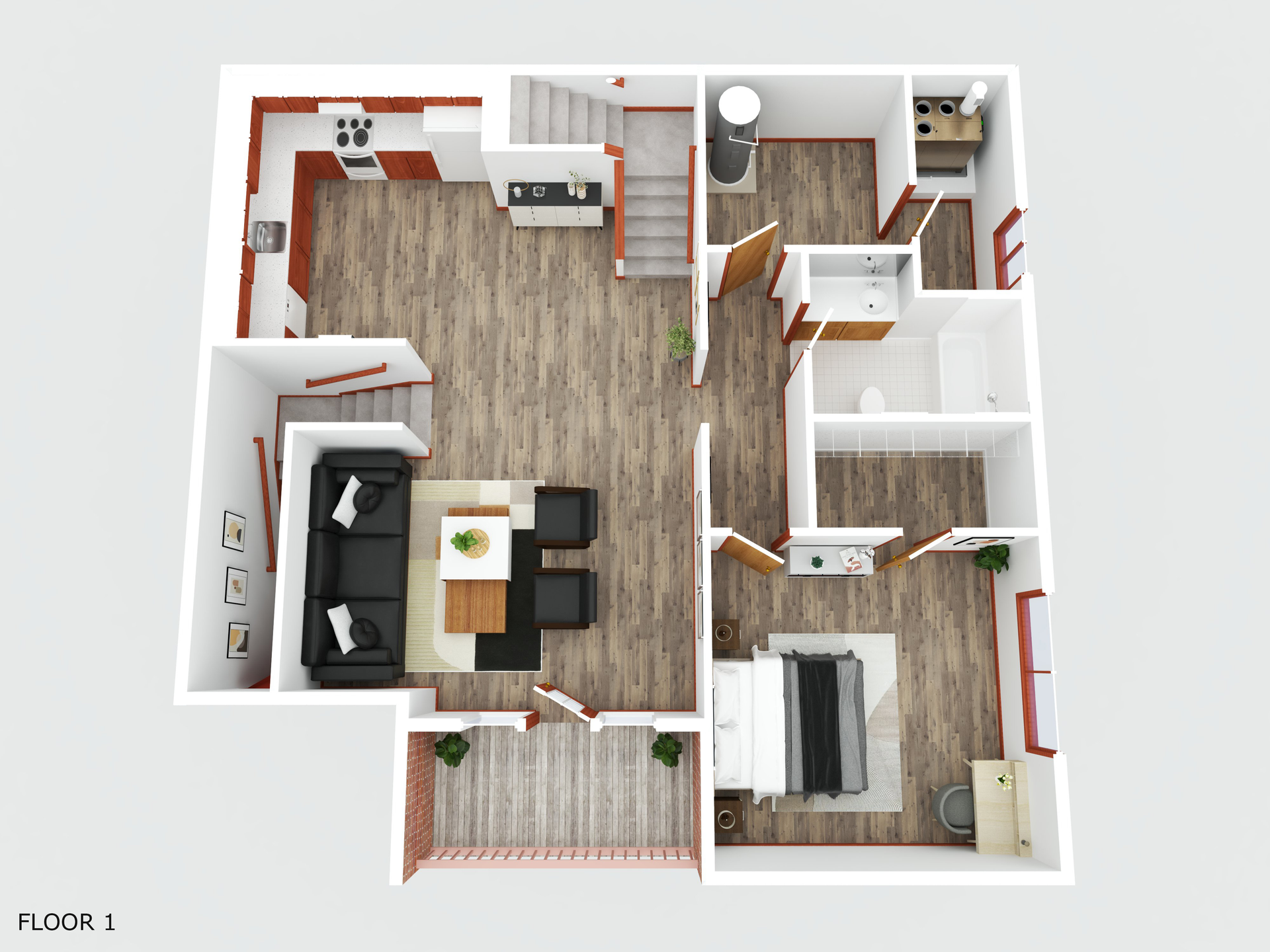 An aerial view of a floor plan of a house.