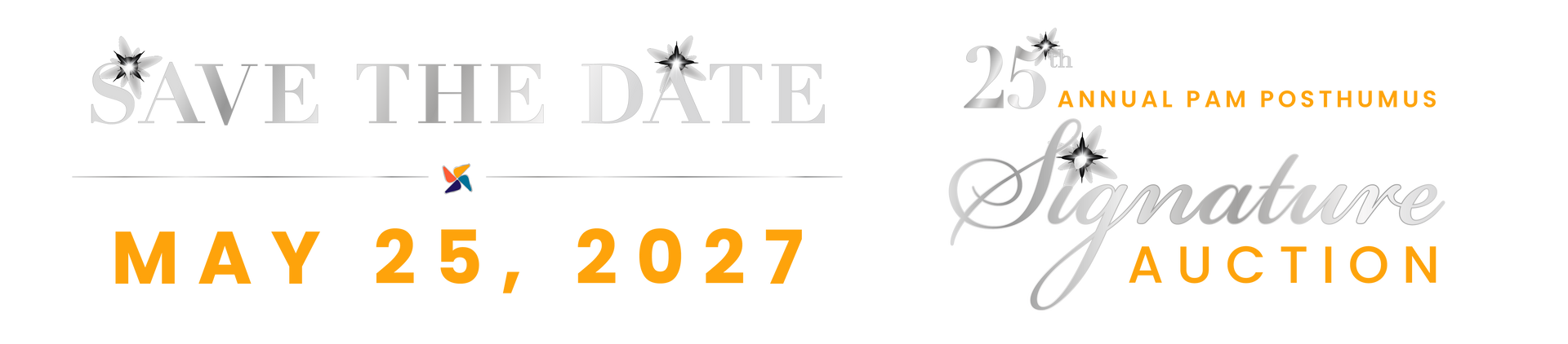 Save the date banner for May 25, 2027, with gold and white “Signature Auction” text