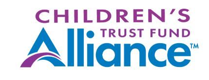 Logo for the Children's Trust Fund Alliance, featuring blue and purple text and a stylized arc.