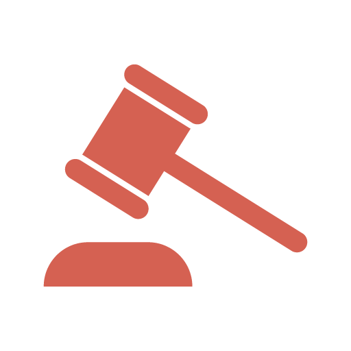 A red gavel resting on a sounding block, representing legal authority or a judicial process.