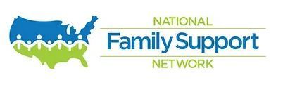 Logo of the National Family Support Network featuring a map of the USA with a row of figures holding hands.
