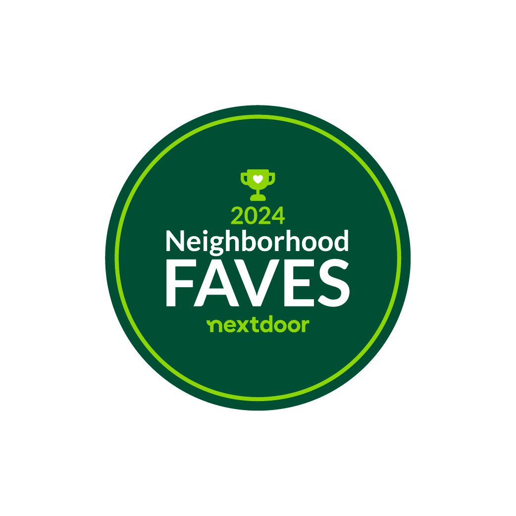 A green circle with the words neighborhood faves nextdoor on it