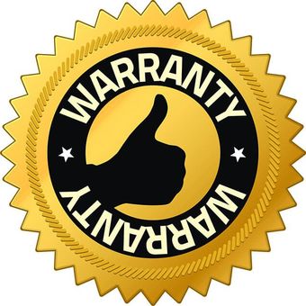 A gold warranty seal with a thumbs up
