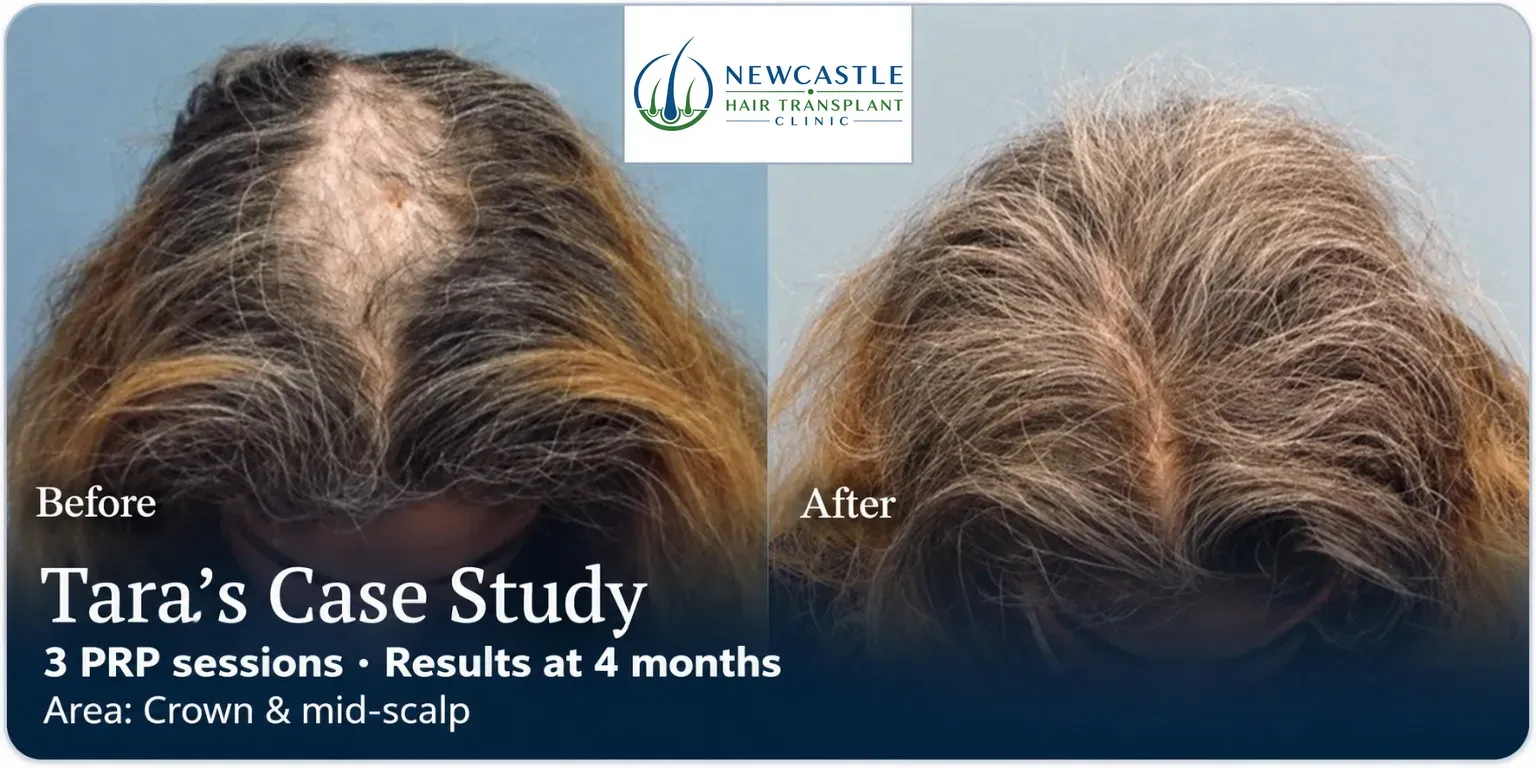 Tara: PRP, Crown and mid-scalp, 3 prp sessions, results at 4 months