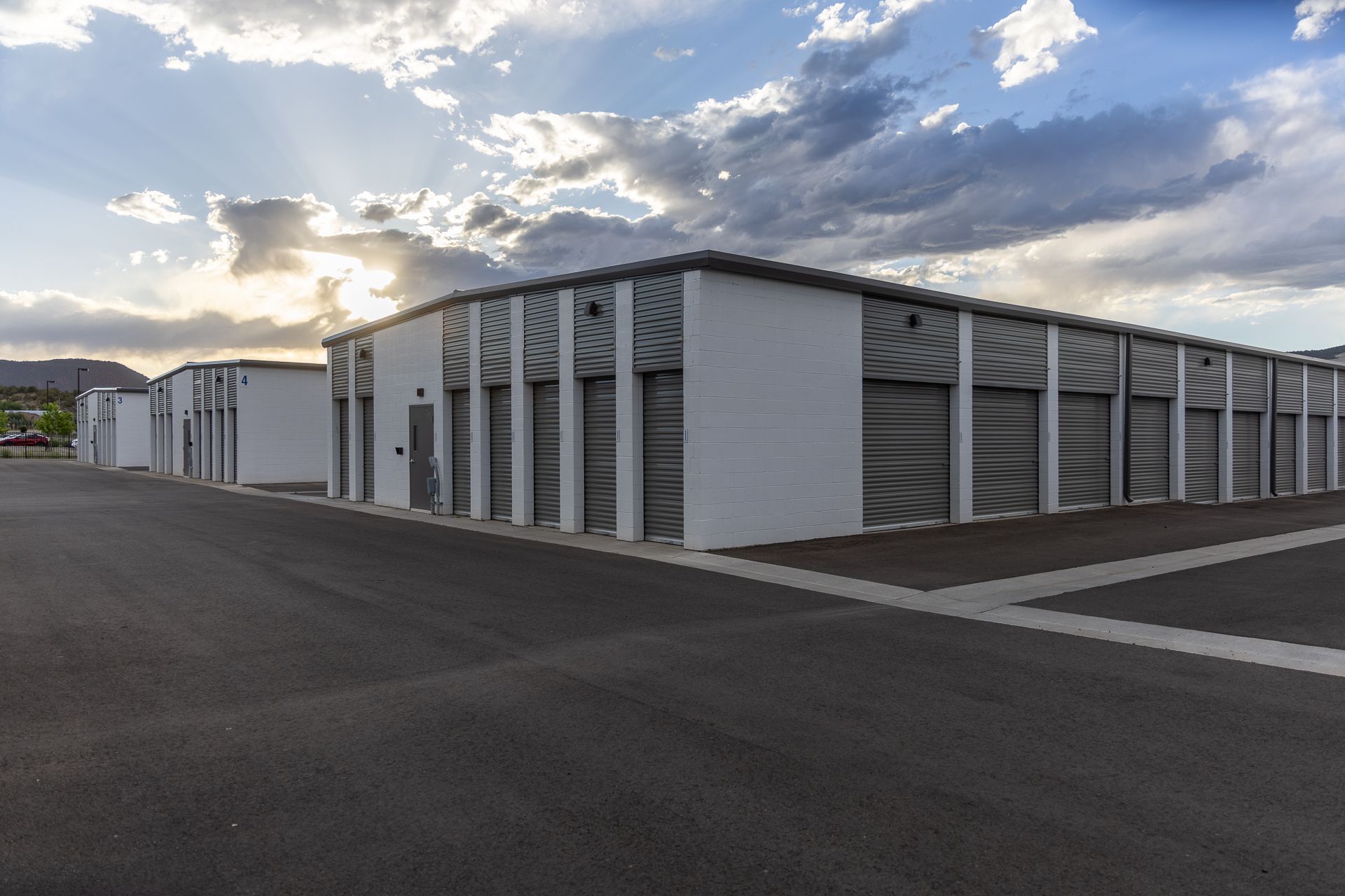 Drive-up storage units at golden hour in Gypsum, CO