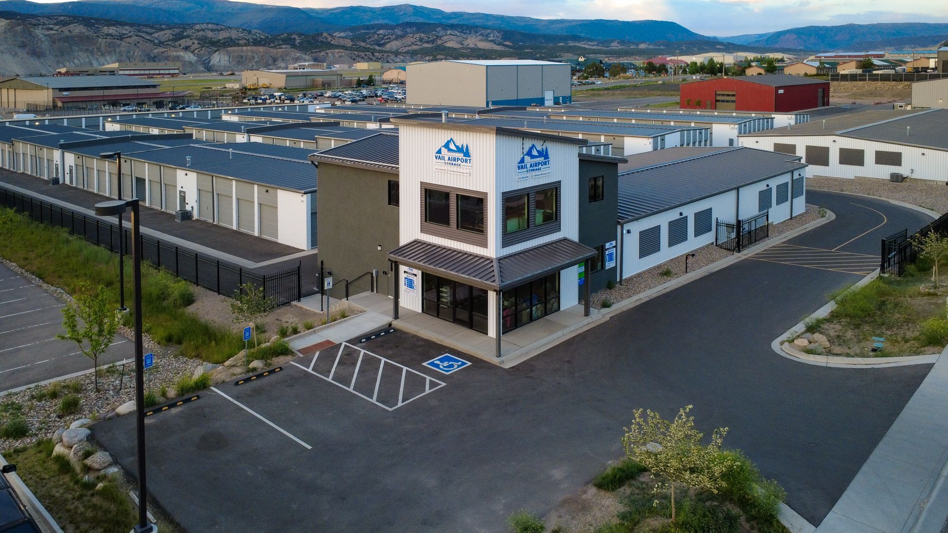 Aerial view of Vail Airport Storage directly across from Eagle County Regional Airport