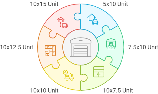 Infographic showing drive-up storage unit sizes at Vail Airport Storage