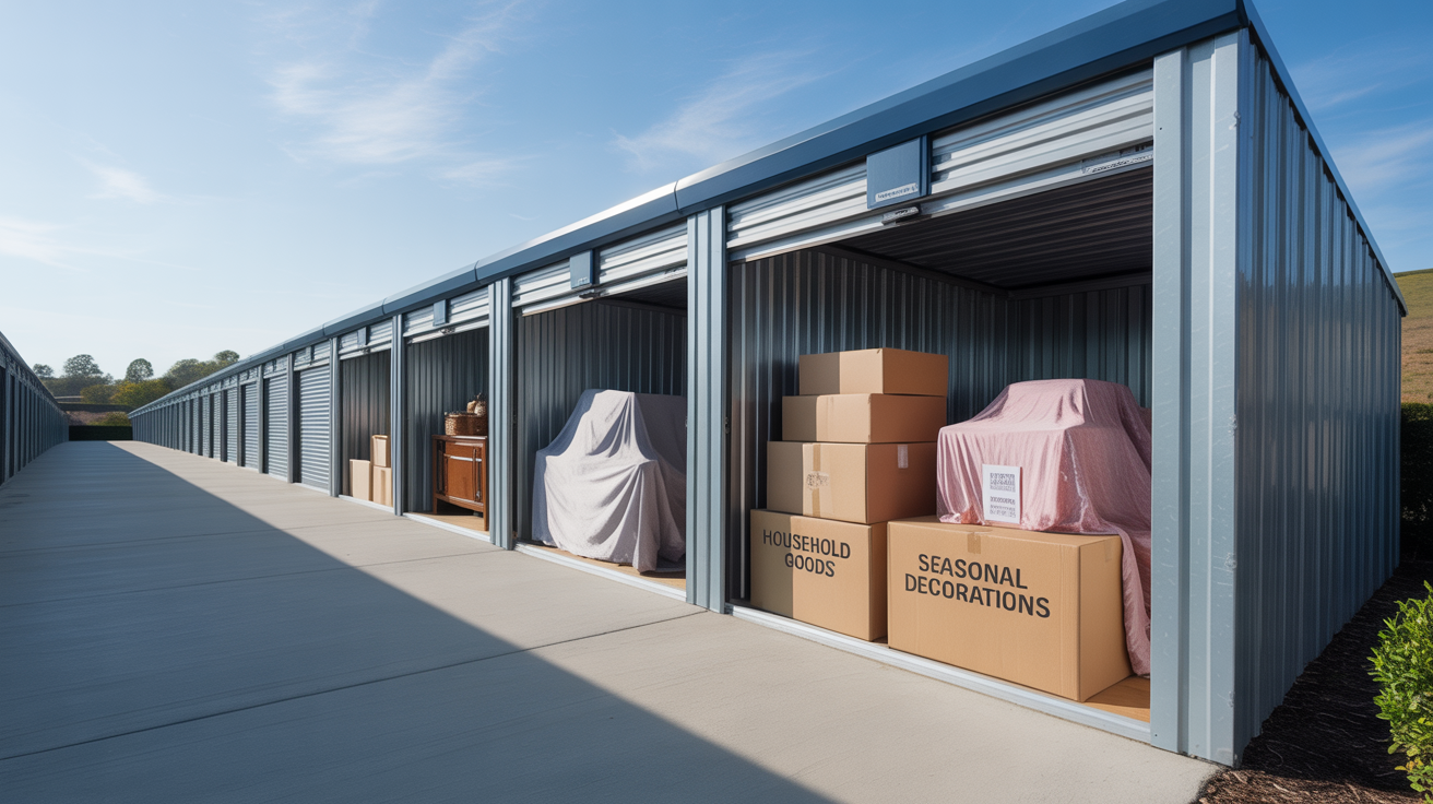 Interior view of a self-storage corridor representing unit size and climate choices