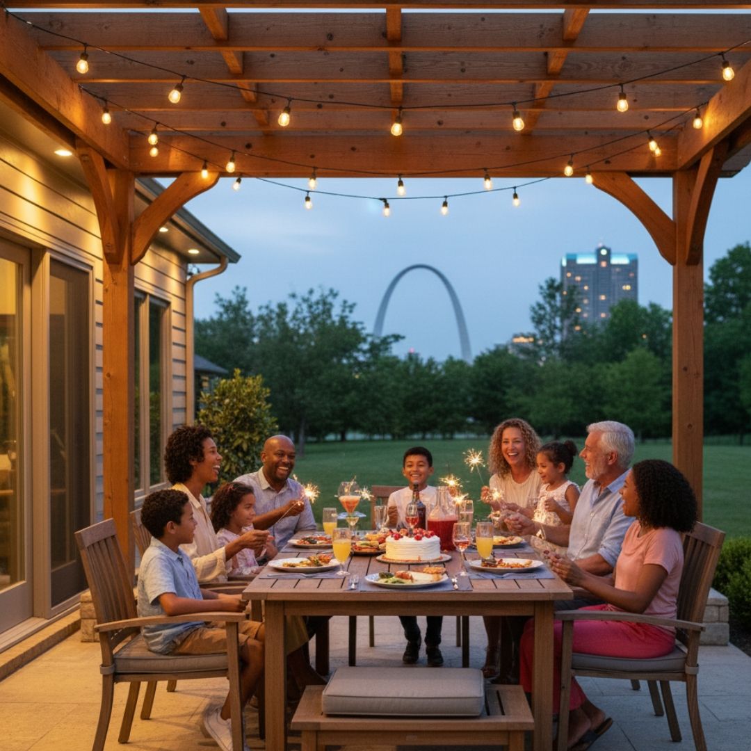 Family enjoying outdoor patio lights for a summer gathering