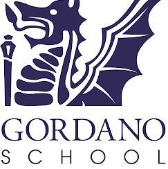 Blue Gordano School logo: dragon, lamppost, and text.
