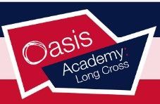Logo for Oasis Academy Long Cross: Red and navy geometric shapes with white text.