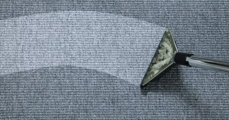 Expert carpet cleaning services removing dirt and stains from a gray carpet with a professional extraction wand