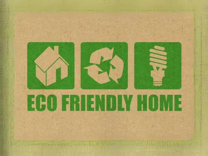 Eco friendly home concept with recycling and energy icons, promoting green carpet cleaning solutions