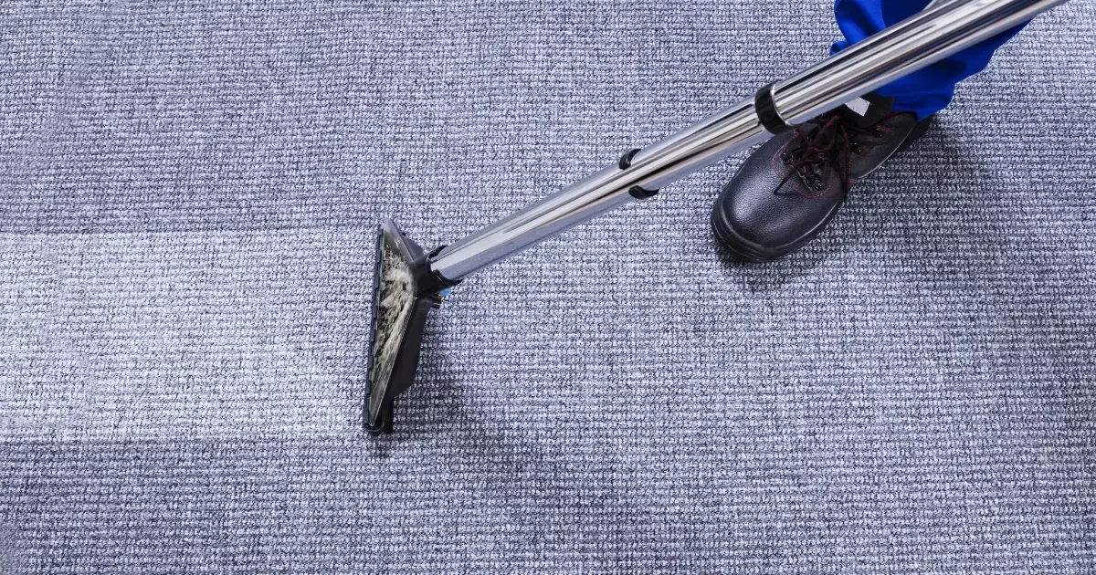 A person cleaning the carpet with a vacuum cleaner