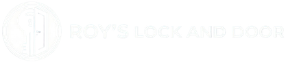 Logo for Roy's Lock and Door featuring a circular icon with intertwined letters