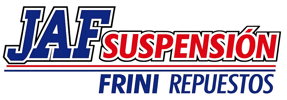 Logotipo de JAF Suspensión en azul y rojo con “Freni Repuestos” debajo sobre un fondo blanco.