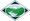 Stylized green mountains and river inside a diamond-shaped logo with a rising sun