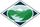 Stylized green mountains and river inside a diamond-shaped logo with a rising sun