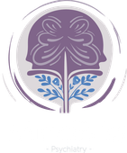 Purple brain-shaped design with blue floral elements, symbolizing psychiatry logo el paso texas.