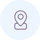 Purple location pin icon within a light purple circle.