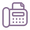 Purple line drawing of a fax machine with a sheet of paper.