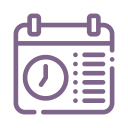 Calendar icon with clock face, appointments.