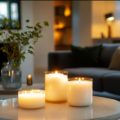 Lit memorial candles on a table in a calm, comforting setting