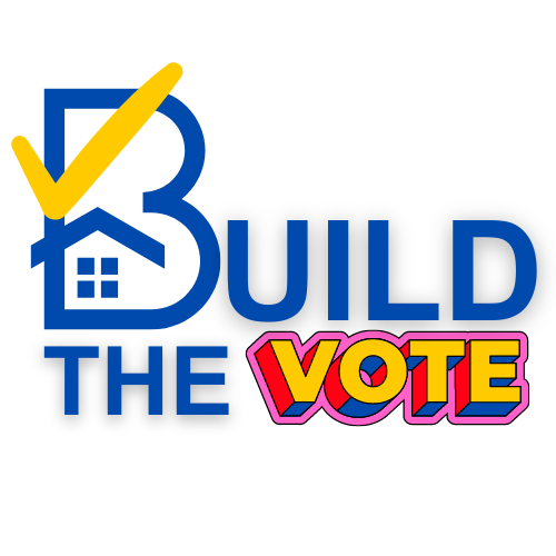 A logo for build the vote with a house and a check mark