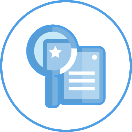 A magnifying glass is looking at a piece of paper with a star on it.