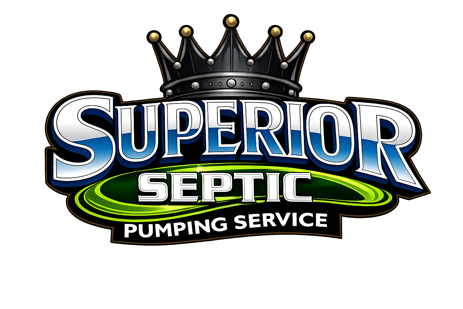 Superior Septic Pumping Service logo with crown and blue-green text