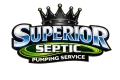 Superior Septic Pumping Service logo with blue text, green oval, and a crown above the word Superior