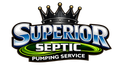 Superior Septic Pumping Service logo with blue text, green oval, and a crown above the word Superior