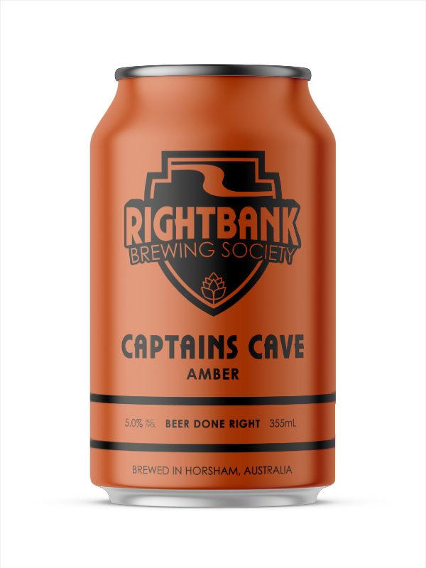 A can of rightbank brewing society captains cave amber