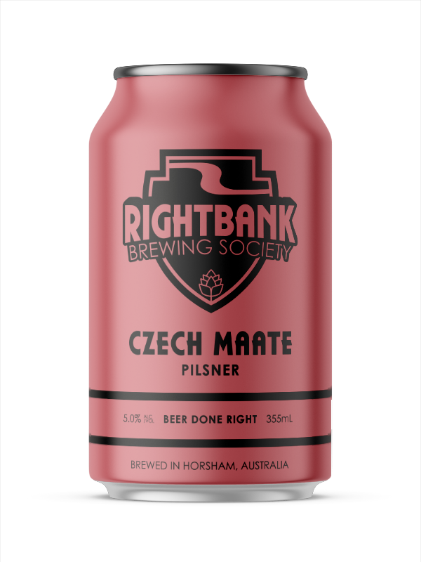 A can of rightbank brewing society czech maate pilsner